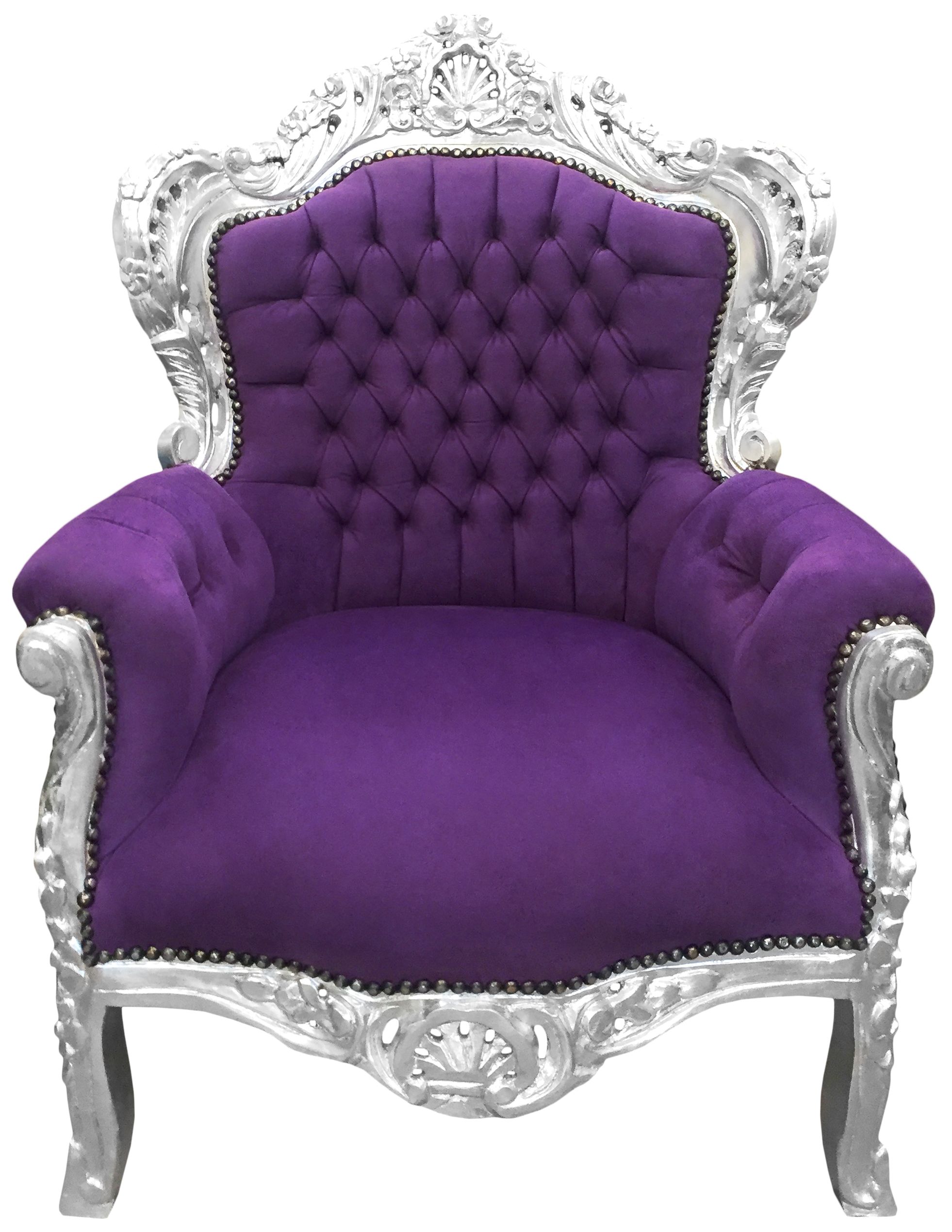 LOUIS XV ARM CHAIR FRENCH STYLE CHAIR VINTAGE FURNITURE PURPLE AND SILVER WOOD 