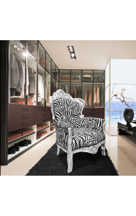 Butaca gran d&#039;estil barroc en teixit zebra i fusta plata