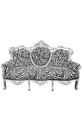 Sofa w stylu barokowym tkanina zebra drewno i srebro