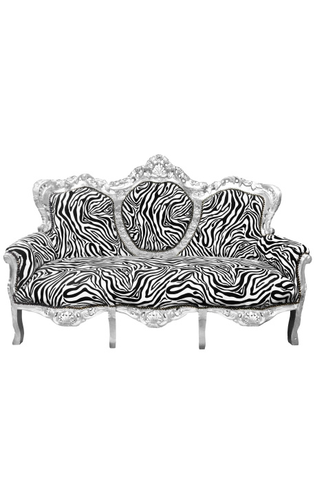 Sofá barroco tecido zebra e madeira prata - 1