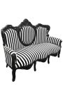 Barokinio stiliaus sofos audinys juodai baltos juostelės ir juodai lakuota mediena