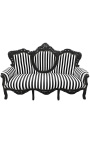 Sofá barroco tela rayas blancas y negras y madera lacada negra