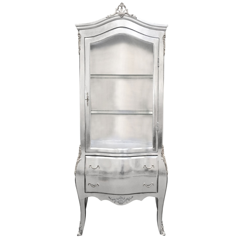 Baroque Display Cabinet Silver Leaf With Silver Bronze