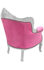 Armchair "prins" Barock stil rosa sammet och silver trä