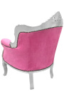 Armchair "prins" Barock stil rosa sammet och silver trä