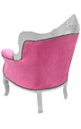 Πολυθρόνα «πριγκιπική» μπαρόκ στυλ ροζ βελούδο και ασημί ξύλο