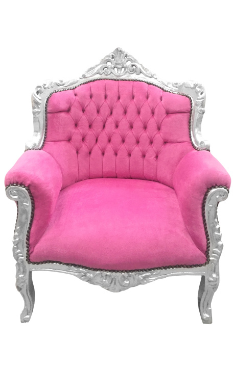 Sessel "fürst" Barock Stil rosa Samt und Silber Holz