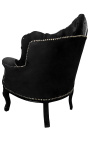 Fauteuil "princier" de style Baroque velours noir et bois laqué