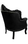 Fauteuil "princier" de style Baroque velours noir et bois laqué