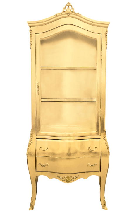 Barokk vitrin szekrény arany levél arany bronzokkal