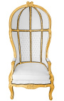 Grand porters stol i barokkstil hvitt skinn i skinn og gulltre