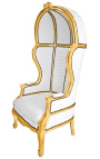 Grand porter's Baroque style chair white false skin leather and gold wood