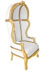 Grand porter's Baroque style chair white false skin leather and gold wood