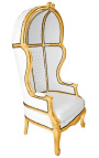 Grand porters stol i barokkstil hvitt skinn i skinn og gulltre