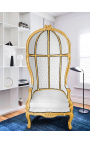 Grand porter's Baroque style chair white false skin leather and gold wood