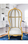 Grand porters stol i barokstil, hvid kunstlæder og guldtræ