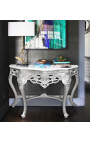 Baroque console with silvered wood and white marble top