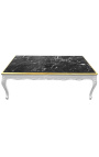Grande table basse de style baroque bois laqué blanc et marbre noir
