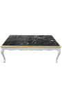 Large coffee table Baroque style white glossy wood and black marble