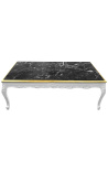 Grote salontafel Barokstijl wit glanzend hout en zwart marmer