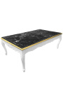 Large coffee table Baroque style white glossy wood and black marble
