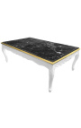 Large coffee table Baroque style white glossy wood and black marble