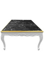 Large coffee table Baroque style white glossy wood and black marble