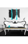 Large coffee table Baroque style white glossy wood and black marble