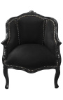 Sillón de Bergere Luís XV estilo con terciopelo negro y madera negra