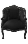 Bergere armchair Louis XV style with black velvet and black wood