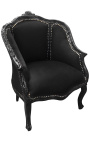 Bergere fotelja u stilu Louisa XV s crnim baršunom i crnim drvom