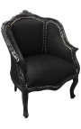 Bergère louis XV stile nero velluto e legno nero