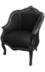 Bergere atzveltnes krēsls Louis XV stilā ar melnu samtu un melnu koku
