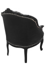 Bergere-stol Louis XV stil med svart sammet och svart trä - 17