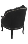 Bergère louis XV stile nero velluto e legno nero