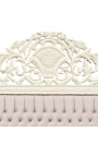 Μπαρόκ κεφαλάρι κρεβατιού μπεζ βελούδο και μπεζ λακαρισμένο ξύλο