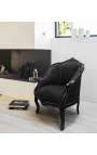 Bergere-Sessel im Louis-XV-Stil mit schwarzem Samt und schwarzem Holz
