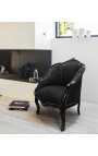 Sillón de Bergere Luís XV estilo con terciopelo negro y madera negra