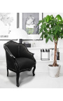 Bergere fauteuil Lodewijk XV-stijl met zwart fluweel en zwart hout