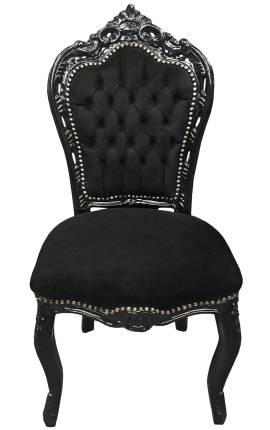 Silla estilo barroco rococo negro terciopelo y madera negra