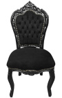 Chaise de style Baroque Rococo tissu velours noir et bois noir