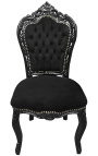 Silla estilo barroco rococo negro terciopelo y madera negra