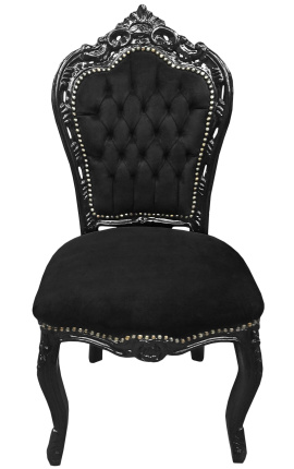 Barok stoel in rococostijl zwart fluweel en zwart hout