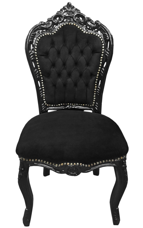 Scaun stil baroc rococo catifea neagra si lemn negru