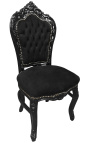 Cadeira estilo barroco rococó tecido de veludo preto e madeira preta