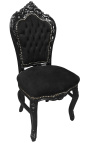 Silla estilo barroco rococo negro terciopelo y madera negra