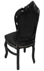 Silla estilo barroco rococo negro terciopelo y madera negra