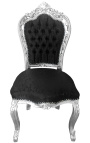 Baroque rococo style chair black satine fabric and silver wood