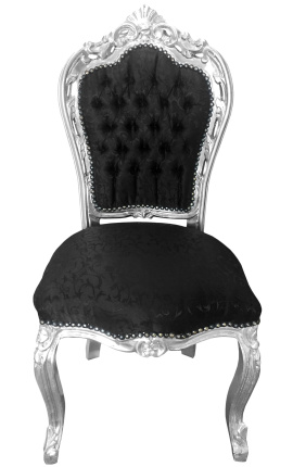 Silla de estilo barroco rococo negro tela satine y madera de plata