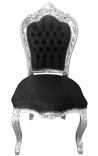 Scaun stil baroc rococo tesatura satinata neagra si lemn argintiu
